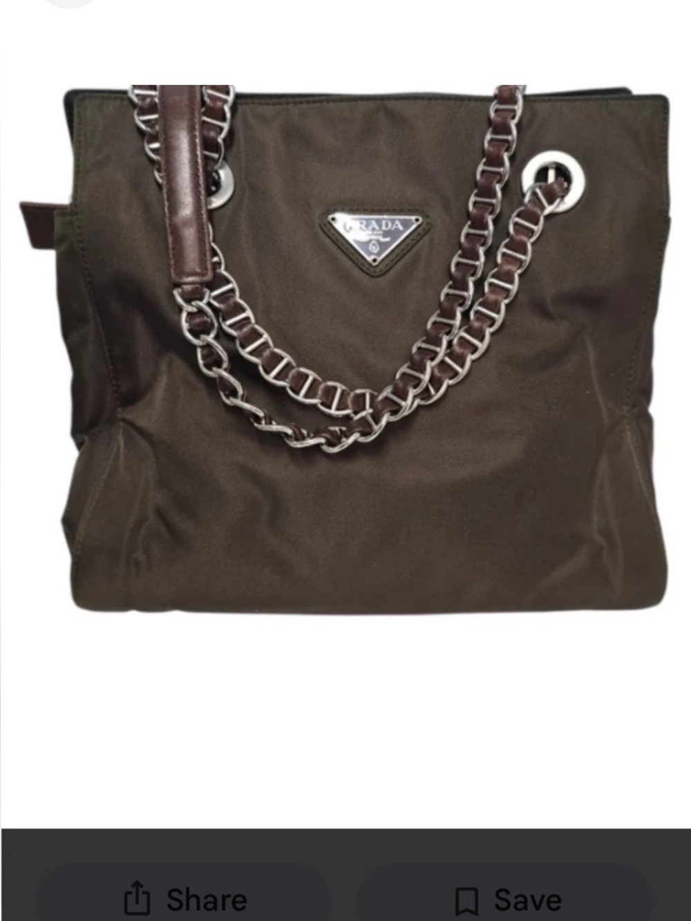 Prada Chocolate Brown Nylon Shoulder Bag with Silver Chain